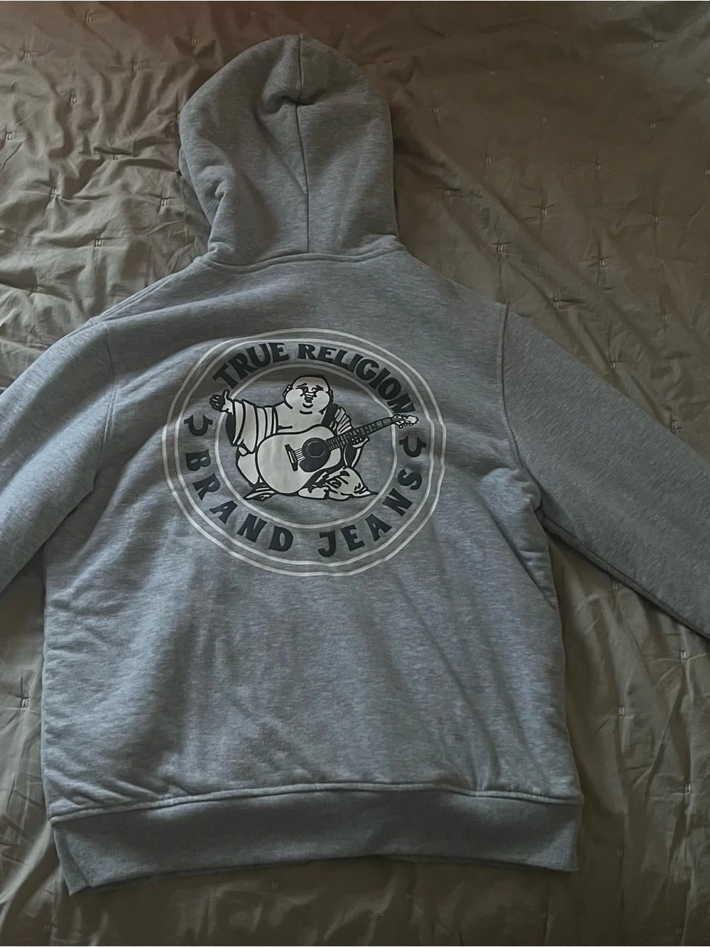 True Religion Gray Sherpa Hoodie with Logo